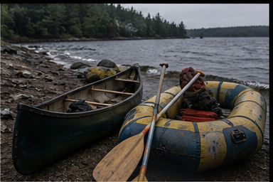 Canoe / raft / paddles visual reference